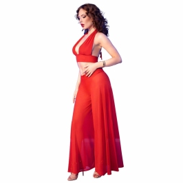 Chilirose CR 4857 Red Sheer Top & Wide-Leg Pants Set XL Chilirose CR 4857 Red Sheer Top & Wide-Leg Pants Set XL