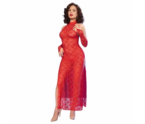 Chilirose CR4853 Red Lace Long Top with Elegant Gloves S/M