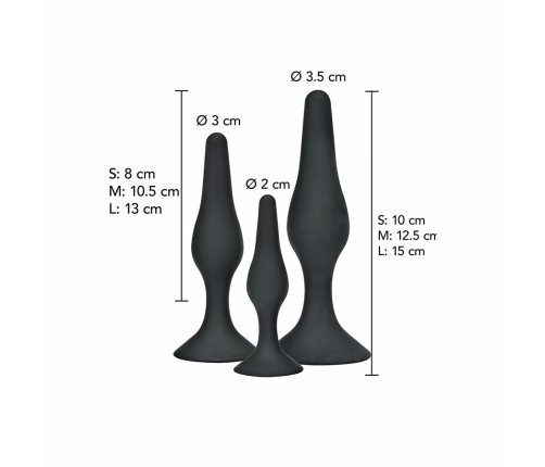 ToyJoy Curvy Companions 3-Piece Anal Plug Set Black Silicone Ergonomic