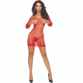PASSION BS108 Bodystocking Grid Red - Elegant Openwork Lingerie