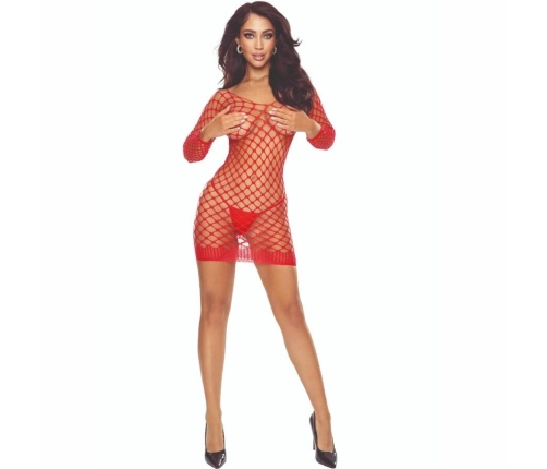PASSION BS108 Bodystocking Grid Red - Elegant Openwork Lingerie