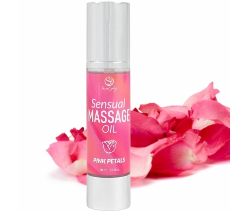 Secret Play Pink Petals Massage Oil 50ml - Rose Aroma, Airless Pump
