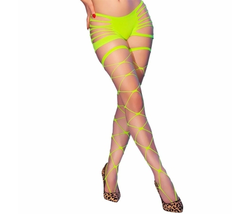 Chilirose CR-4867 Neon Green Footless Fishnet Tights, S/M, UV Reactive