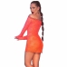 Chilirose CR-4859 Neon Orange Lace Mini Dress, Off-Shoulder, Size L