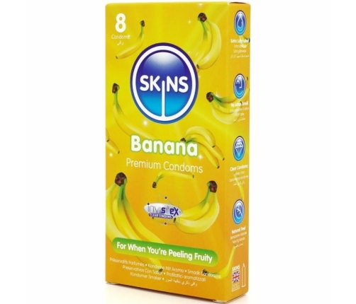 Skins Banana Premium Condoms 8-Pack - Scented, Extra Lubricated, Natural Fit