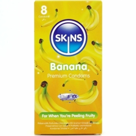 Skins Banana Premium Condoms 8-Pack - Scented, Extra Lubricated, Natural Fit