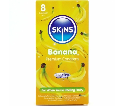 Skins Banana Premium Condoms 8-Pack - Scented, Extra Lubricated, Natural Fit