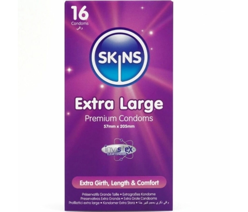 Skins Extra Large Premium Condoms 16-Pack, 57mm, Vanilla Scent, Ultra Thin