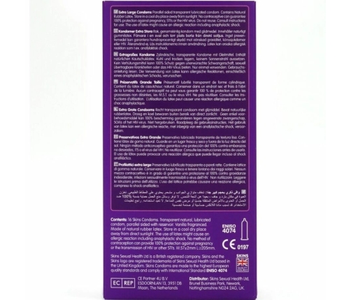 Skins Extra Large Premium Condoms 16-Pack, 57mm, Vanilla Scent, Ultra Thin