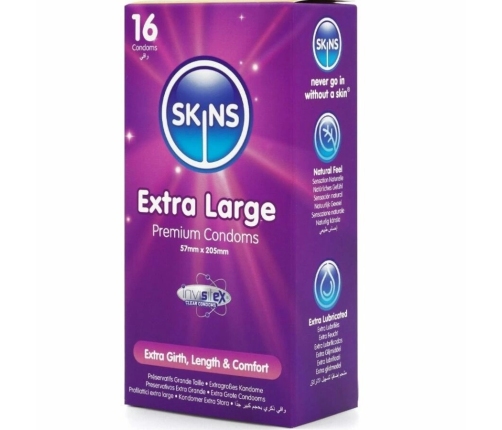 Skins Extra Large Premium Condoms 16-Pack, 57mm, Vanilla Scent, Ultra Thin