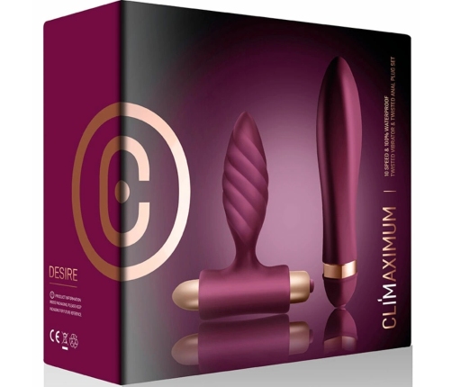 Climaximum Desire Kit Twisted Vibrator & Anal Plug Set, Waterproof, 10 Modes