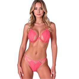 PASSION RESILQUE Lingerie Set Tomato Red S/M - Lace Bra & Thong