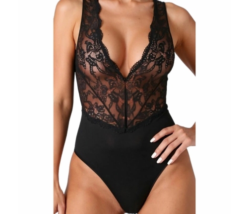 PASSION Evalie Bodysuit Black L/XL - Elegant Lace Open Back Design