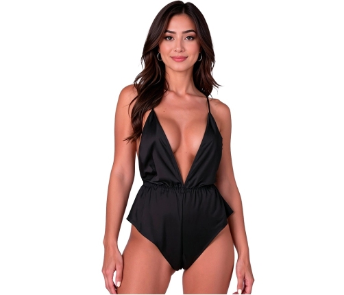 PASSION SENSIE Satin Bodysuit Black S/M Adjustable Straps