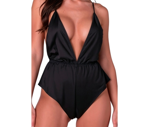 PASSION SENSIE Satin Bodysuit Black S/M Adjustable Straps