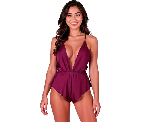 PASSION SENSIE Plum Satin Bodysuit L/XL - Elegant Adjustable Back