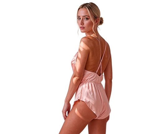 PASSION SENSIE Bodysuit Coral L/XL - Satin Elegance, Adjustable Straps