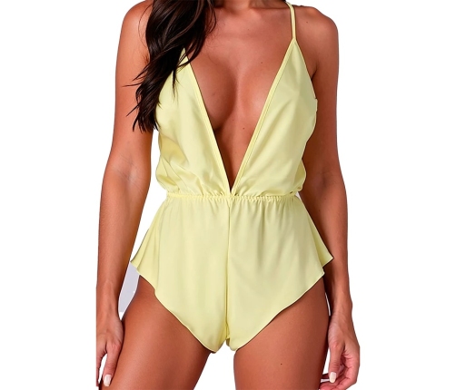 PASSION SENSIE Bodysuit Lemon L/XL - Satin-Effect, Adjustable Straps