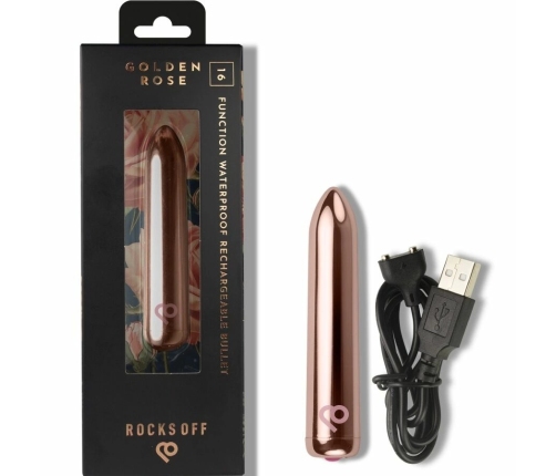 Rocks-Off Golden Rose Rechargeable Compact Vibrating Bullet IPX7 16 Modes