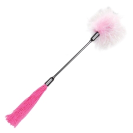 S&M Whip & Tickle Pink & White - akcesorium 2w1: bat i piorko, 40 cm