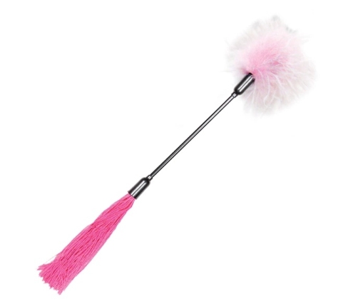 S&M Whip & Tickle Pink & White - akcesorium 2w1: bat i piorko, 40 cm