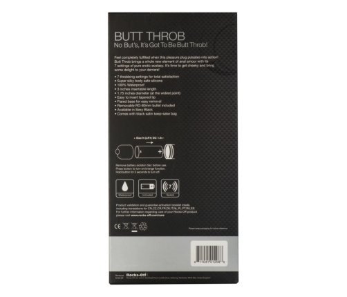 Rocks-Off Butt Throb 7-Speed Intimate Silicone Plug Black 95mm
