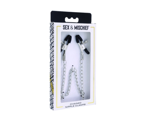 Sportsheets S&M Chained Nipple Clamps Adjustable 33cm Chain, Black/Silver