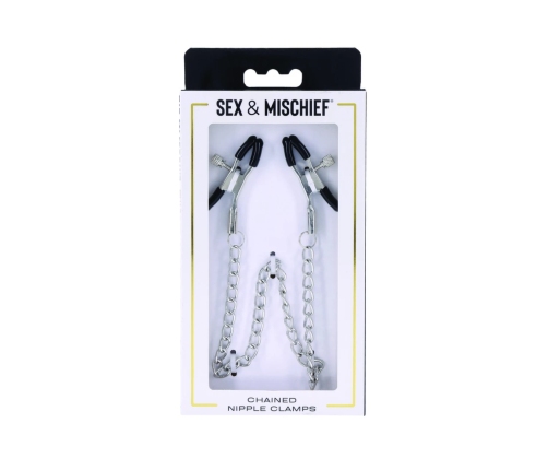Sportsheets S&M Chained Nipple Clamps Adjustable 33cm Chain, Black/Silver
