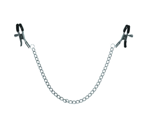 Sportsheets S&M Chained Nipple Clamps Adjustable 33cm Chain, Black/Silver