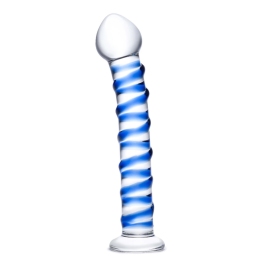 Glas Blue Spiral - Glass Intimate Device, 18 cm, Textured Surface