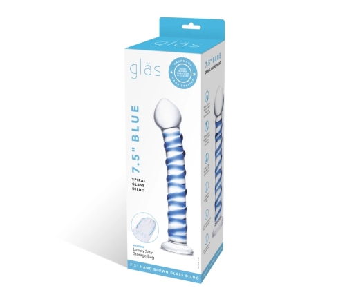 Glas Blue Spiral - Glass Intimate Device, 18 cm, Textured Surface