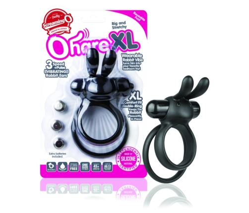 The Screaming O Ohare XL Black Dual Silicone Ring with Rabbit Ears