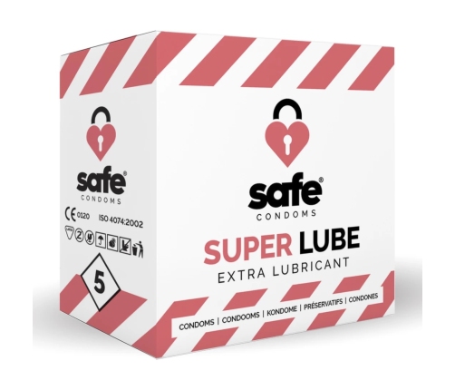 Safe Super Lube 5 szt. - prezerwatywy nawilżane, lateksowe, 56 mm