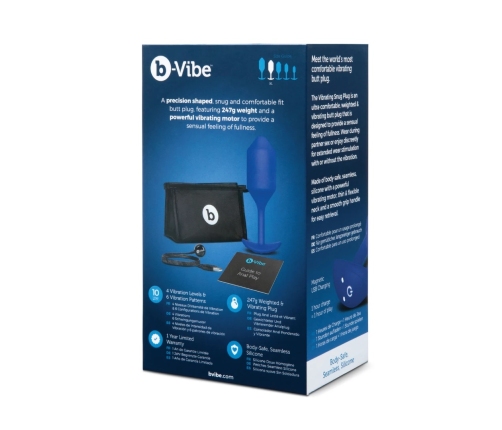 b-Vibe Vibrating Snug Plug 4 Navy - Weighted Silicone Plug XL