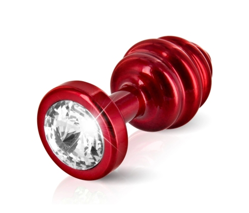 Diogol Ano Ribbed Aluminium Plug Red 30mm with Swarovski Crystal