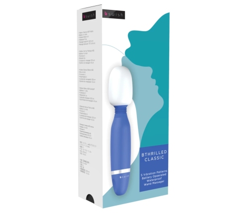 B Swish Bthrilled Denim Wand Massager - 5 Functions, Silicone, Blue