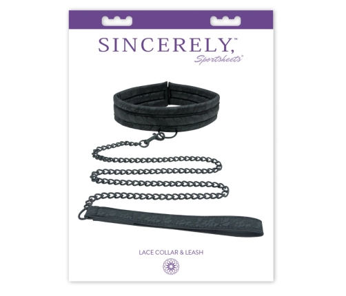 Sportsheets Sincerely Lace Adjustable Neck Collar with Leash Black