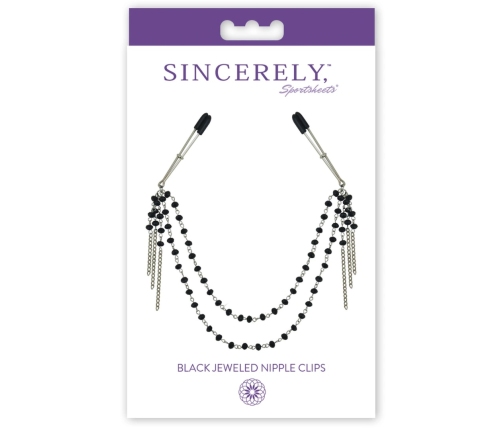 Sportsheets Sincerely Adjustable Black Jeweled Nipple Clips 41.9cm
