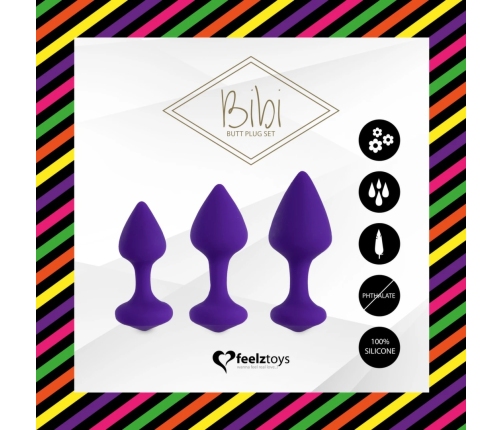 FeelzToys Bibi Set of 3 Silicone Intimate Plugs Purple
