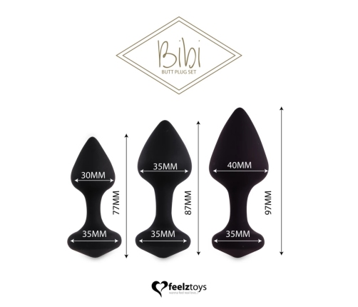FeelzToys Bibi Plug Set Black - 3 Sizes, Soft Silicone, Tapered Design