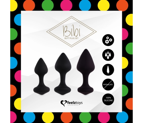 FeelzToys Bibi Plug Set Black - 3 Sizes, Soft Silicone, Tapered Design