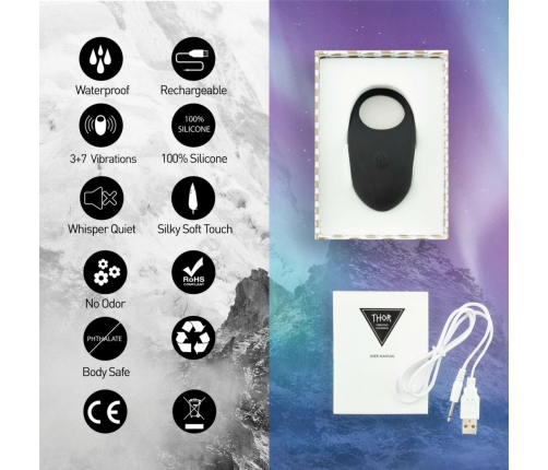 FeelzToys Thor Black Rechargeable Intimate Ring, 3 Modes, Waterproof