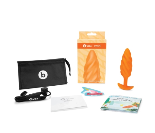 b-Vibe Swirl Texture Plug Orange - Silicone, 6 Modes, 13.5 cm