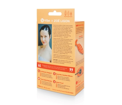 b-Vibe Swirl Texture Plug Orange - Silicone, 6 Modes, 13.5 cm