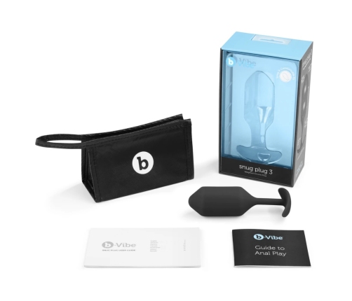 b-Vibe Snug Plug 3 Black Weighted Silicone Anal Model 180g 3.6x12.7cm