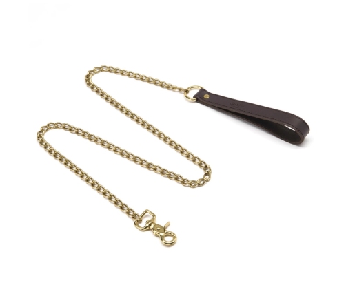 Coco de Mer Brown Leather Lead with Antique Brass Chain 43in