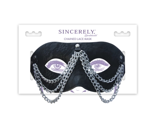Sportsheets Sincerely Chained Lace Mask - Adjustable Satin Tie, Black