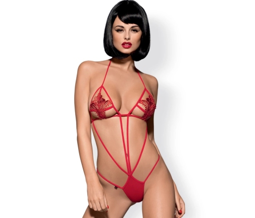 Obsessive Luiza Body Red S/M - koronkowy model z wiązaniem