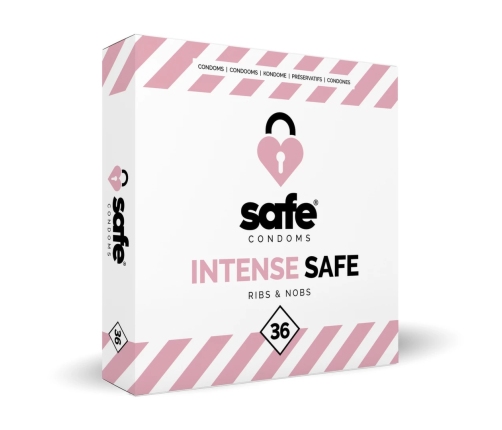 Safe Intense 36szt - prezerwatywy z teksturą wypustek i prążkow, lateksowe