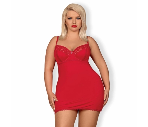 Obsessive Jolierose Chemise & Thong Red XXL - Adjustable Lace Design
